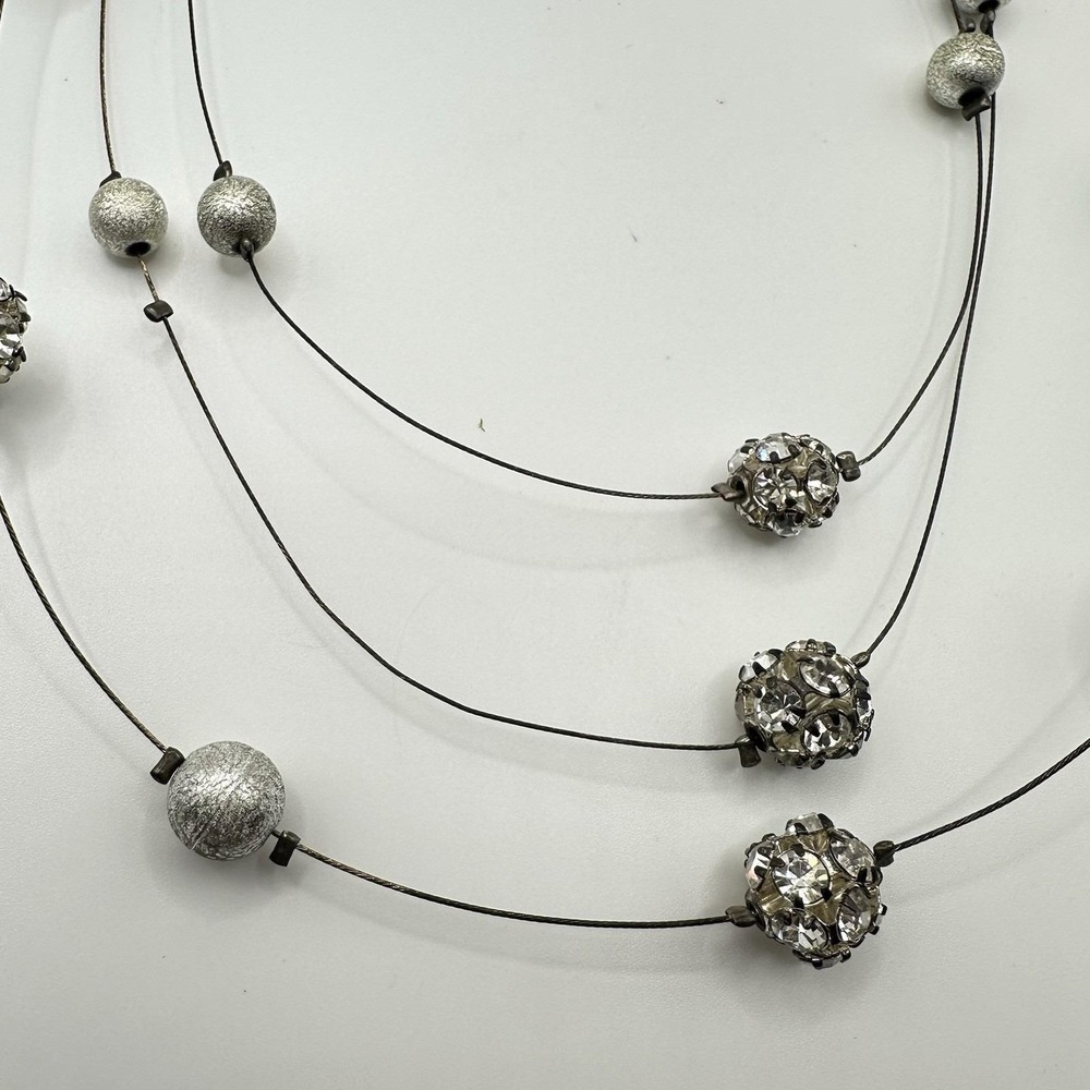 VTG Y2K‎ Women's Silver Tone Necklace Multi Strand Layered Beaded Gemstone 19" - Picture 3 of 6
